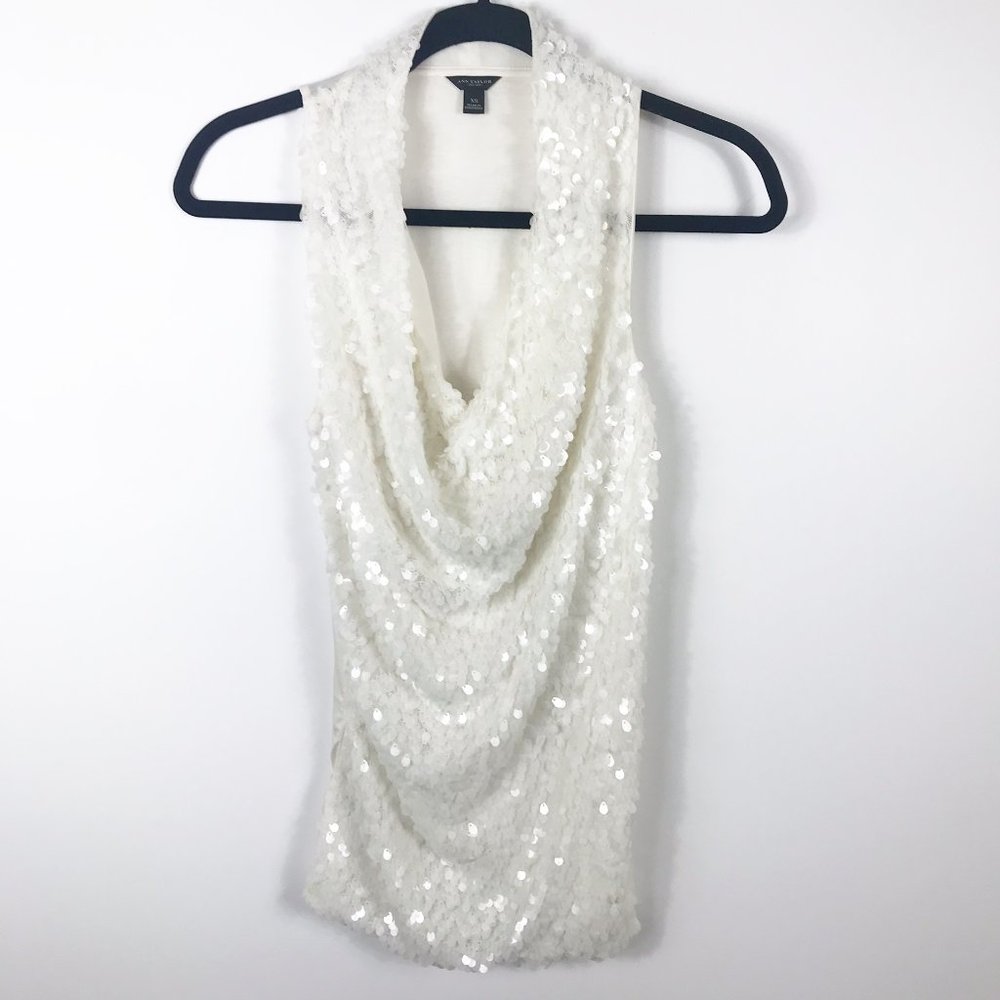 AnnTaylor White Sequined Bling Party Tank Top XS